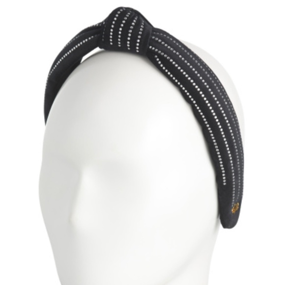 NWT $125 Lele Sadoughi Black Crystal Pinstripe Slim Knotted Headband! main image 9